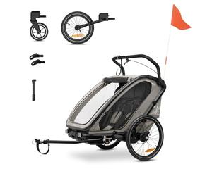 hauck Bike N Walk Duo Set Completo 3 en 1 Remolque Bicicleta 2 Niños - Silla de Paseo Doble Plegable Desde 6 Meses hasta 22 kg o 120 cm - Suspensión - Freno de Mano - Maletero - Light Gray
