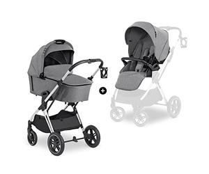 hauck Carrito Bebé 2 en 1 Vision X Set - Capazo desde el Nacimiento - Silla de Paseo 22 kg Reversible y Reclinable - Cubrepiernas - Ruedas de Goma - Plegable - Compacto - Gris Claro