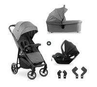 hauck Cochecito 3en1 Capazo y Silla de Coche, Shop N Care Trio Set Grey | Desde el nacimiento hasta 22 kg, capazo con colchón, asiento reclinable, protección UV 50+, bandeja para snacks, portavasos