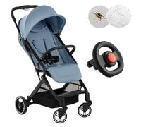 hauck - Cochecito compacto para viaje N Care Plus con volante infantil, paquete de accesorios (cochecito de lluvia y mosquitero) nacimiento a 22 kg, reclinable, UV50+, plegable compacto - viejo azul