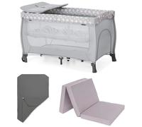 hauck Cuna de viaje para bebé Sleep N Play Center con canapé para recién nacidos, cambiador, colchón y sábana bajera | Cama de viaje para niños, plegable, desde el nacimiento hasta 15 kg, color gris
