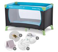 Hauck Dream N Play - Cuna de viaje para bebé XXL, con colchón, protección anti-insectos, funda de cama y sábana ajustable, plegable, con bolsa, azul