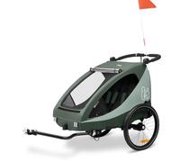 Hauck Dryk Duo Plus Remolque Bicicleta para 2 Niños y Carro Gemelar 2 en 1, Remolque para Niños (6-48) Enganche Incluido, Suspensión, Plegable, Ajustable, Maletero XL, Verde