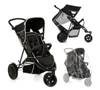 hauck Freerider Carro Gemelar Reclinable, Silla de Paseo Gemelar Plegable, Carrito Gemelos Ligero, Asientos Desmontables, Arnés 5 Puntos, Ruedas Grandes, hasta 30 kg, Negro