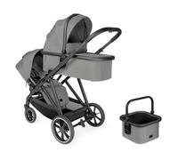 hauck Grow N Care Set Carrito 2 Niños con Capazo y Silla para Bebé y Niño - con Cesta Extra - Posición Antirreflujo - Mosquitera y Ventilación - Respaldo Transpirable - Gris