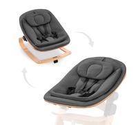 hauck Highchair Bouncer Eco - Hamaca para Bebé con Estructura de Madera - Superficie Ergonómica y Ajustable desde el Nacimiento - con Adaptador para Tronas Alph y Bet Deep Grey