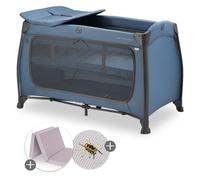 hauck Play n Relax Center Set de Cuna de Viaje Bebe con Colchon y Mosquitera | Dos Alturas para Recién Nacidos - Parque Infantil con Cambiador y Ruedas - Azul