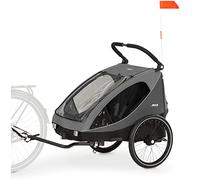 hauck Remolque Bicicleta Niños 2 Plazas Dryk Duo - Carro Bici Infantil Completo desde 6 Meses hasta 22 kg - Enganche Incluido - Silla de Paseo Gemelar Maletero XL - Plegable - Gris