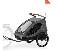 hauck Remolque Bicicleta Niños 2 Plazas Dryk Duo - Carro Bici Infantil Completo desde 6 Meses hasta 22 kg - Enganche Incluido - Silla de Paseo Gemelar Maletero XL - Plegable - Gris Melange