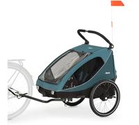 hauck Remolque de Bicicleta 2 en 1 para 2 Niños, Dryk Duo Ocean Green | Desde 6 meses hasta 22 kg/120 cm/4 años, con banderín, maletero y plegado compacto, para bici, e-bike y pedelec