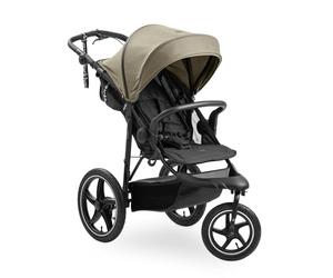 hauck Runner 3, Olive - Cochecito robusto todo terreno con freno de mano, parasol XL, portavasos, cubierta de lluvia, ruedas de aire XL, respaldo reclinable desde el nacimiento hasta 22 kg, mango