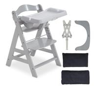 hauck Set de Trona Evolutiva Bebé Alpha Plus con Bandeja y Cojín - Silla Infantil Comedor de Madera - Apta desde 6 Meses - Arnés de 5 Puntos - Gris