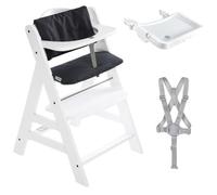 hauck Set de Trona Evolutiva de Madera Alpha Plus con Bandeja y Cojín Acolchado - Silla Bebe Comida desde 6 Meses - Regulable - Blanco