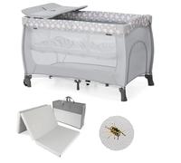 hauck Sleep N Play Center Set Cuna de Viaje Bebe con Colchon -Mosquitera - Cambiador y Elevador para Recién Nacido - Parque Infantil Plegable con Bolsa de Transporte - Teddy Grey