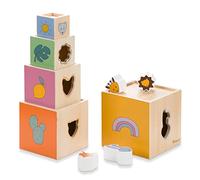 hauck Stack N Raise Torre de Bloques Apilables con Animales, Madera | Juguete Montessori desde 12 meses, formas, colores y primeros números, cubos encajables, madera certificada FSC®