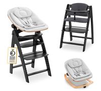hauck Trona de Madera de Haya Europea Arketa Newborn Set Eco Bouncer - Tronas Evolutivas para Bebé Aptas desde el Nacimiento con Accesorios Hamaca y Cojín Incluidos - Blackwashed