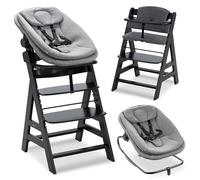 hauck Trona Evolutiva de Madera Alpha Plus Newborn Set 3in1 Highchair Bouncer - Silla Alta Bebé desde el Nacimiento - con Hamaca para Recién Nacidos y Cojín de 2 Piezas - Negro