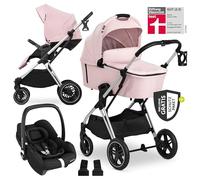 Hauck Vision X - Cochecito 3 en 1 con capazo i-Size y accesorios, compacto y plegable, hasta 25 kg, juego completo con asiento de coche, color rosa jaspeado