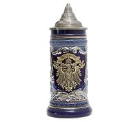 HAUCOZE Jarra de Cerveza Alemana Personalizada Vikinga Taza águila de estañ Beer Stein Mug con Tapa para Cumpleaños Regalo Hombre Padre Esposo 0.6Liter