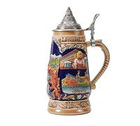 HAUCOZE Jarra de Cerveza Alemana Personalizada Vikinga Taza Munich Oktoberfest Beer Stein Mug con Tapa para Cumpleaños Regalo Hombre Padre Esposo 1.0 Liter