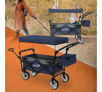 Hauki Carro de Mano Plegable con Techo Azul-Gris Carreta de Transporte Carro de Equipamento Incluye 2 Bolsillos de Malla, 1x Bolsa Exterior Carretilla Jardín hasta 120kg con Ruedas Delanteras 360°