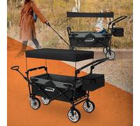 Hauki Carro de Mano Plegable con Techo Negro-Gris Carreta de Transporte Carro de Equipamento Incluye 2 Bolsillos de Malla, 1x Bolsa Exterior Carretilla Jardín hasta 120kg con Ruedas Delanteras 360°
