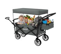 Hauki Carro de Mano Plegable con Toldo para la Playa, Gris, Transporte de hasta 120 kg para Niños o de Equipamiento Incl. 2 Bolsillos de Malla y 1 Bolsa Exterior, Remolque con Freno en Rueda