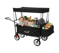 Hauki Carro de Mano Plegable con Toldo para la Playa, Negro, Transporte de hasta 80 kg para Niños o de Equipamiento incl. 2 Bolsillos de Malla y 1 Bolsa Exterior, Remolque con Freno en Rueda Delantera