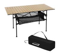 Hauki Mesa Plegable de Camping 118x55x64,5 cm Aluminio Beige Mueble Multifuncional de Interior o Exterior con Tablero Enrollable y Patas Antideslizantes Incluye Bolsa de Transporte Ideal para Viajes