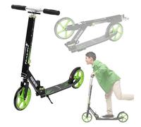 Hauki Scooter Patinete Urbano para Niños y Adultos, Verde/Rosa, Altura de Mango Regulable, Ruedas XXL, Freno de Pedal Monopatín Plegable con Caballete y Correa de Transporte