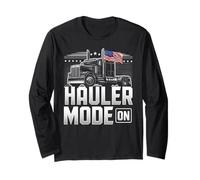 Hauler Mode ON Patriotic Trucker Big Rig Diseño de bandera de Estados Unidos Manga Larga
