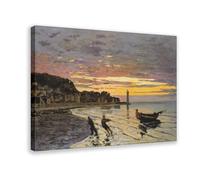 Hauling A Boat Ashore, Honfleur by Claude Monet - Póster de pared en lienzo para decoración de dormitorio, oficina, habitación, cocina, marco de regalo, 20 x 30 pulgadas