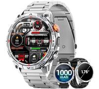 Haulvean Reloj Inteligente Hombree Militares,1000 mAh Smartwatch, Dos Correas, Pantalla HD 1,75", Linterna LED, 100＋Modos Deportivos, Salud Monitorizada, Llamadas Bluetooth para iOS Android (Plateado)