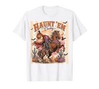 Haunt 'Em Preppy Stripe sin Cabeza de Caballo Vaquero de Halloween Camiseta gráfica económica, Hombre, Blanco, S