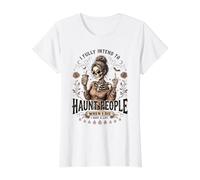 Haunt Otros Moño Desordenado Esqueleto Café Sarcasmo Camiseta gráfica económica, Mujer, Blanco, S