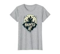 Haunted AF: Noche de Terror de Halloween Espeluznante Manor Camiseta, Mujer, Gris Jaspeado, M