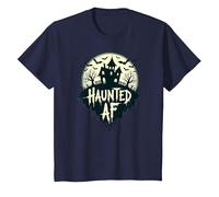 Haunted AF: Noche de Terror de Halloween Espeluznante Manor Camiseta, Niños, Azul Marino, 12 años