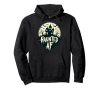 Haunted AF: Noche de Terror de Halloween Espeluznante Manor Sudadera con Capucha, Unisex para Adultos, Negro, XXL