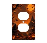 Haunted Castle - Placa dúplex con escena de Halloween | Paisaje gótico de castillo, linternas, murciélagos voladores, silueta de gato, atmósfera otoñal, decoración espeluznante para