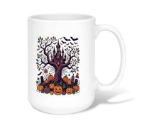 Haunted Castle - Taza de café de cerámica, diseño de calabazas espeluznantes, árbol de Halloween, naranja, taza de té novedosa con asa, ideal para amigos, familiares, amantes, ancianos, compañeros de