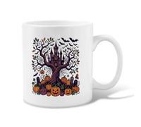 Haunted Castle - Taza de café de cerámica, diseño de calabazas espeluznantes, Halloween, naranja, taza de té con asa, ideal para amigos, familiares, amantes, ancianos, compañeros de trabajo mayores