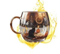 Haunted Glass Mug - Painted Halloween Pumpkin Coffee Cup | Microwave Safe Party Beverage Holder | Spooky Gift Drinkware For Home, Apartment, Hotel, Restaurant, Farmhouse, Counter, & Seasonal Autumn