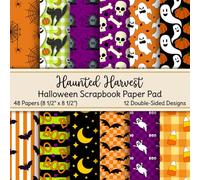 Haunted Harvest Halloween Scrapbook Paper Pad: Non-Perforated Halloween-Themed Craft Paper with Ghosts, Pumpkins, Bats, Candy Corn and More | 12 Unique Patterns | 60 lb. Paper | For Kids and Adults