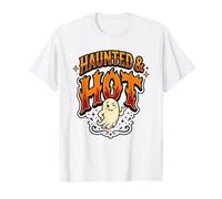 Haunted & Hot Spooky Season House Tema de Halloween Fantasmal Camiseta gráfica económica, Hombre, Blanco, L