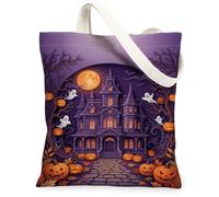 Haunted House - Bolsa de lona con diseño de calabazas fantasmas espeluznantes para Halloween, color violeta, bolsas pequeñas de 13 x 15 pulgadas, Púrpura, 13x15 Inch