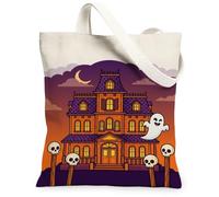Haunted House - Bolsa de lona con diseño de calaveras fantasmas de dibujos animados para Halloween, color naranja, 13 x 15 pulgadas, Naranja, 13x15 Inch