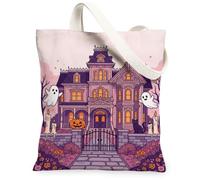Haunted House - Bolsa de lona de fantasma, calabazas fantasmas espeluznantes, para Halloween, violeta, bolsas pequeñas de 13 x 15 pulgadas, Púrpura, 13x15 Inch