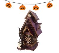 Haunted House Building Set, 3D Lighted Rustic Halloween Centerpiece, Spooky Haunted Houses Decorations for Fireplace, Dining Room, Party Table, Home Indoor Decor Display, Color Brown