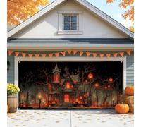 Haunted House - Cubierta para puerta de garaje de Halloween espeluznante, decoración de puerta de garaje grande para exteriores e interiores, decoración de fondo de fiesta de otoño de 157 x 71