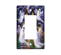 Haunted House Ghost - Placa de cubierta para interruptor de luz, cubierta de toma, decoración espeluznante de Halloween, tema de noche oscura, placas de pared termoplásticas, tamaño estándar